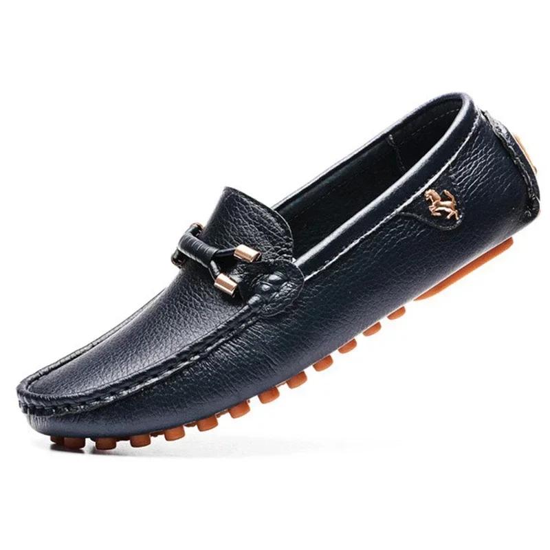 Blue Loafers Men Handmade Leather Shoes Casual Driving Dad Flats Slip-On Moccasins Men Shoes Plus Size 46 47 48 Chaussure Homme