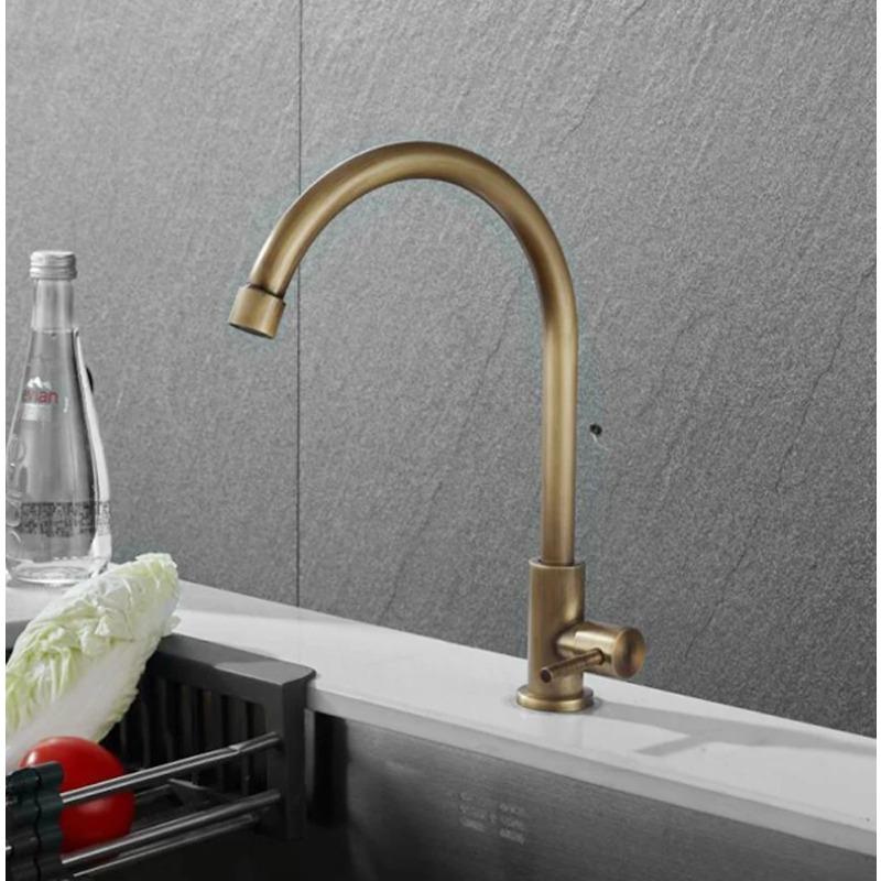 Brass Kitchen Faucet Antique Finish Single Handle High Quality Retro Only Cold Water Faucet 360 Swivel Basin Sink Tap Brush Gold