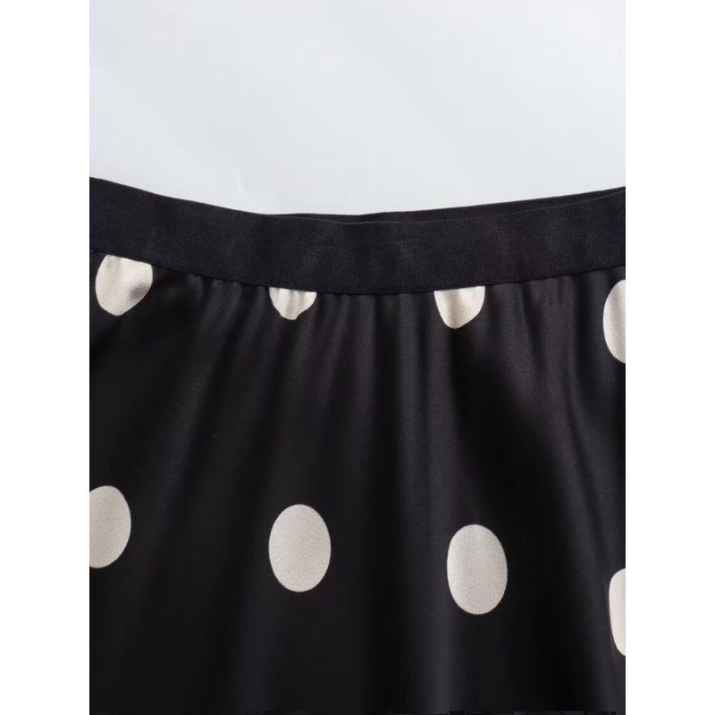 Kaslead New Arrival Women's Fashion Style Fashion Polka Dot Elastic Waist Long Satin Skirt