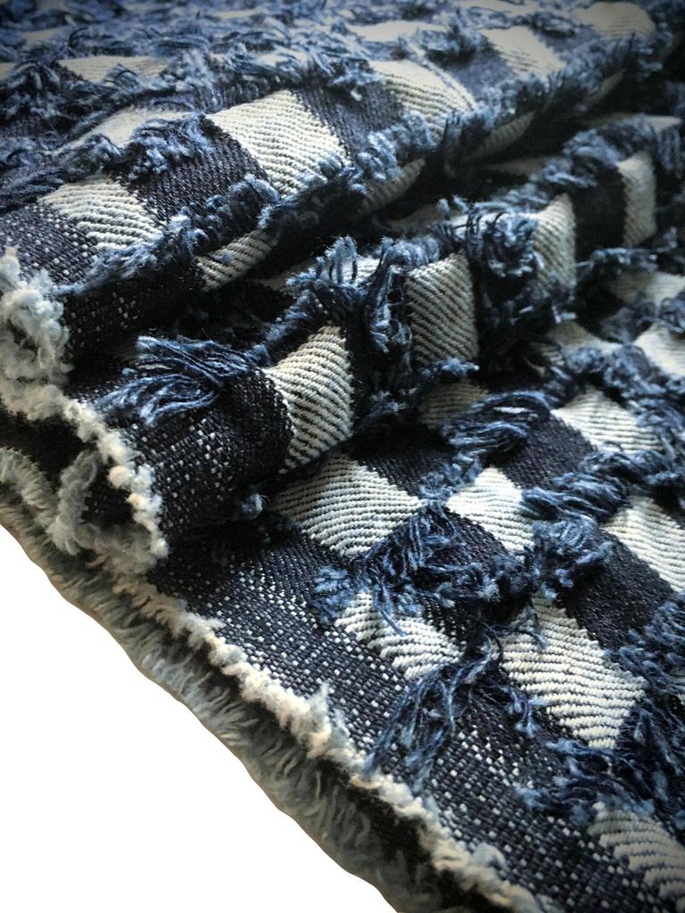 Fringe Denim Design Denim Handmade Denim Thin Cotton Denim Fabric Scraps of 2 Block Fabric, Remnants, Fabric, (Set Check)