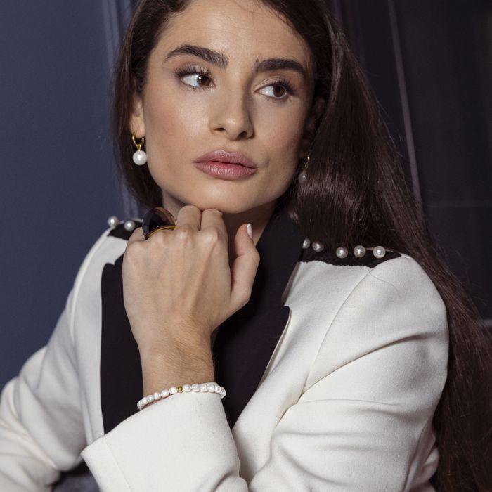 Bracelet - Unwe - Perles blanches - Or jaune 18 carats - 17 cm + 3 cm d'extension