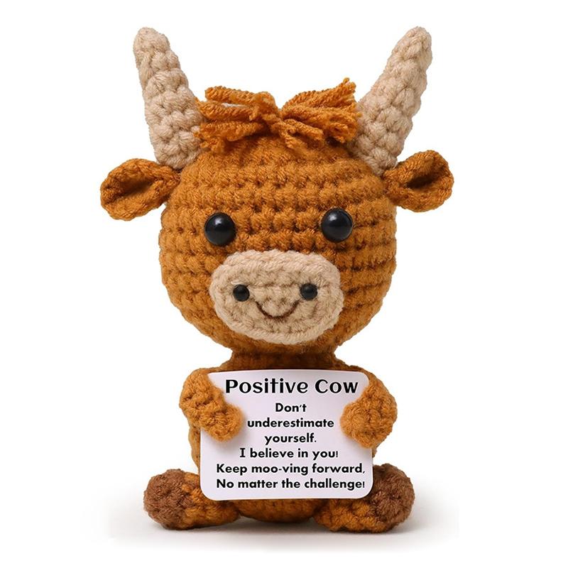 Funny Alien Crochet Doll With Cards Positive Energy Crocheted Earth Desktop Ornament Handmade Knitted Cow Doll  Home Room Decor