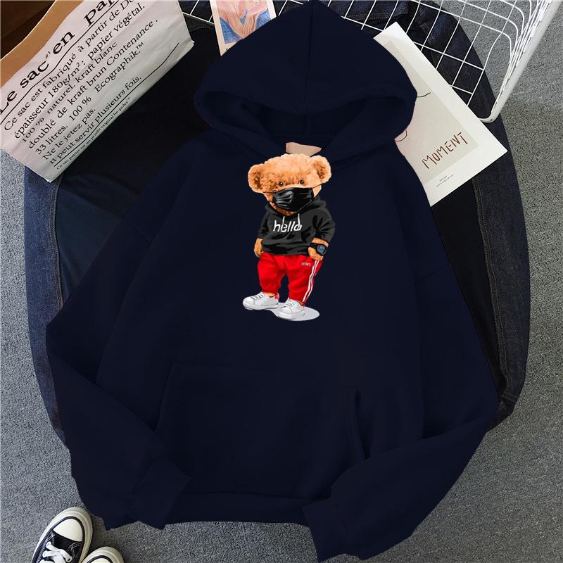 Hip Hop Women Hoodies cartoon Bear Print Fleece  Autumn Woman Casual Pullover Harajuku Streetwear Male Hoody Clothes Tops Unisex