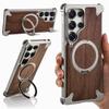 Eary Wood Phone Case for Samsung Galaxy S25 S24 Ultra Magnetic Stand 360° Rotate for Magsafe Bumper Frameless Protective Cover