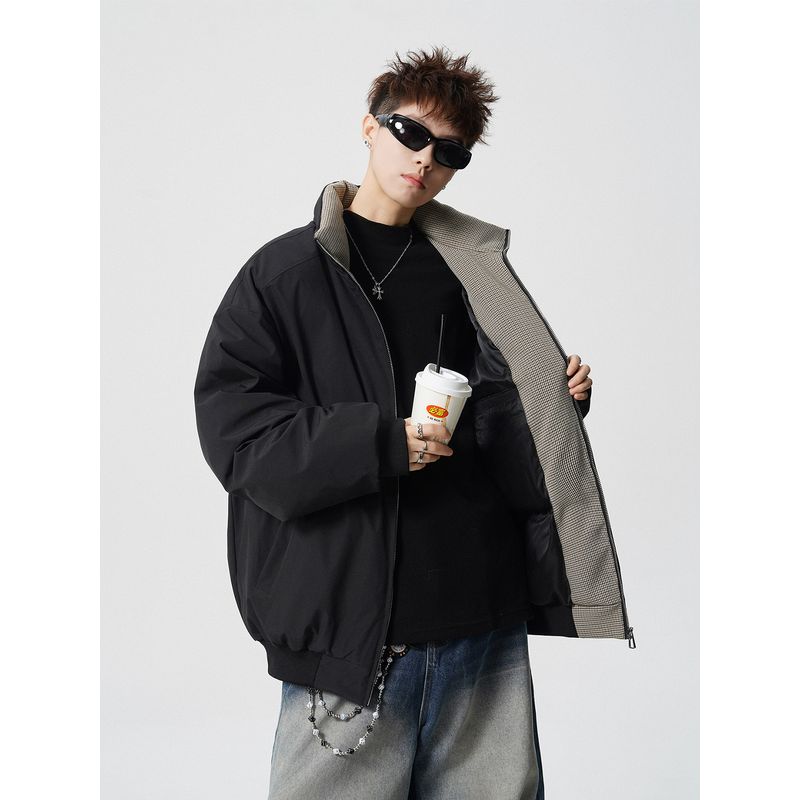 51 Hip-Hop American-Style Deconstructed Solid Color Loose Stand-Up Collar Cotton Jacket Men's Winter Thickened Trendy Retro Couple Cotton Coat