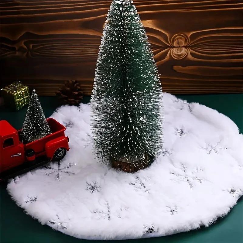 Weißer Kunstfell Weihnachtsbaumrock 14,96 Zoll Plüsch Perlenbestickt Frohe Weihnachten Neujahr Zuhause Weihnachtsdekorationen
