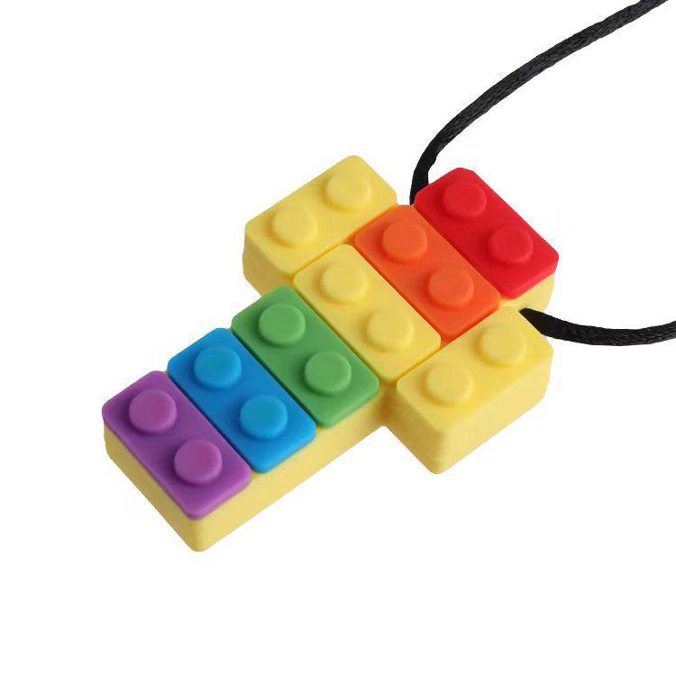 Baby Silikon Beißring: Regenbogen-Bausteine & Kauspielanhänger