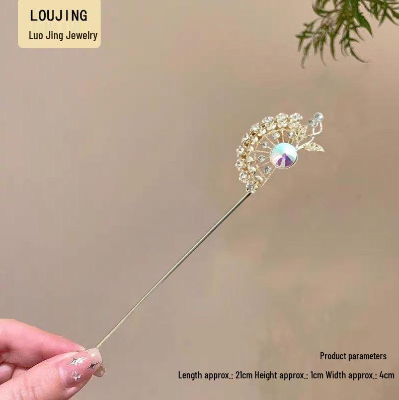 Épingle à cheveux vintage en forme de U avec pompon paon pour femmes - Épingle à chignon nacrée pour Cheongsam et Hanfu