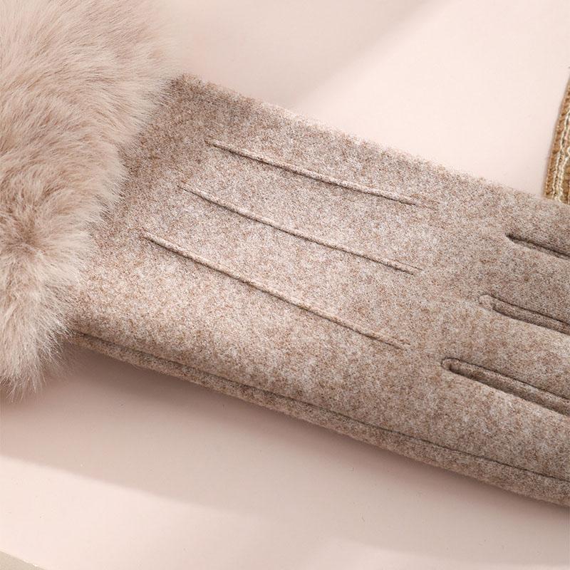 Women Winter Keep Warm Touch Screen Stripe Wrist Hairy Gloves Elegant Simple Windproof Not Bloated Cycling Drive Elasticity