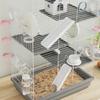 4-Tier, 16-Tube Hamster Cage with House, Ramp, and Accessories, Metal and Plastic, 47x30x70 cm, Grey