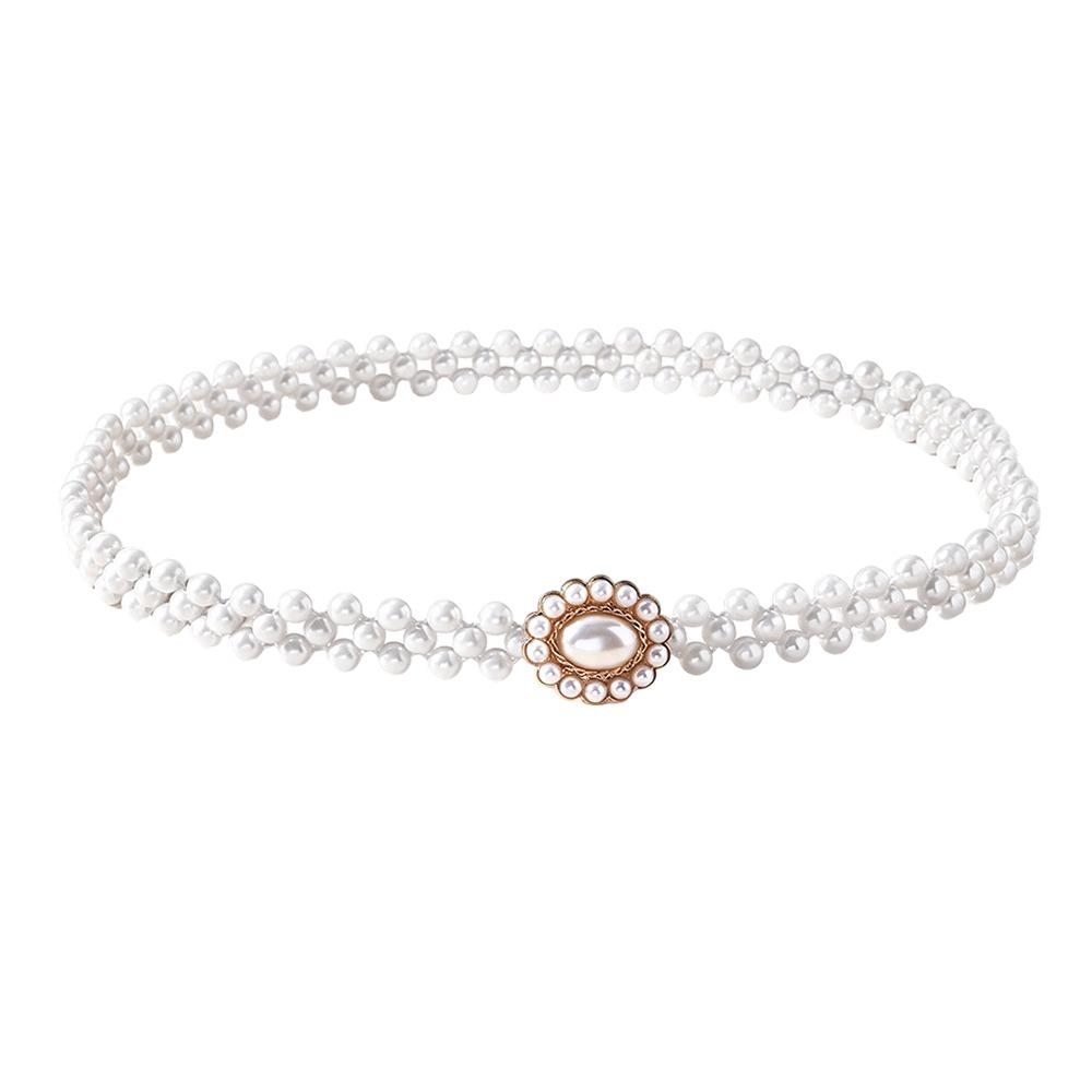 Stretch Elastic Band Pearl Waist Chain Pearl Beads Elastic Waistband Rhinestone Decor Strap Party