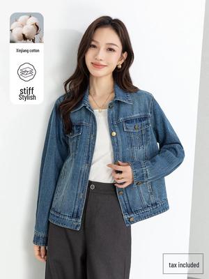 Yifei Women's Pure Cotton Denim Jacket - 2026 Spring Fashion, Korean Style, Versatile & Loose Fit