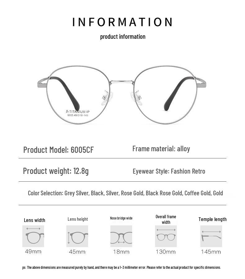 Casual Trend Ultralight Alloy Round Glasses: Comfortable Myopia Eyeglass Frames for Men and Women