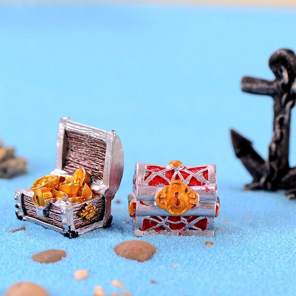 Resin Gold Coin Treasure Chest Aquarium Mini Cartoon Mediterranean Seabed Ornament Non-safe Decoration For Home Office Perfect Gift