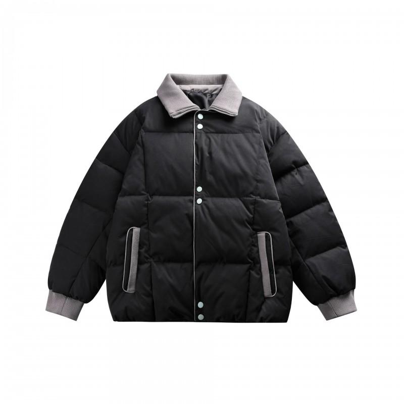 Unisex Winter Cotton Puffer Jacket Oversized Warm Hoodless Coat With Flip Collar Side Pockets
