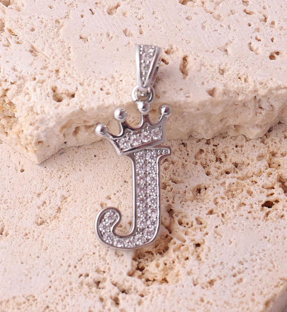 Gold-Plated Crown Rhinestone Letter Pendant Necklace