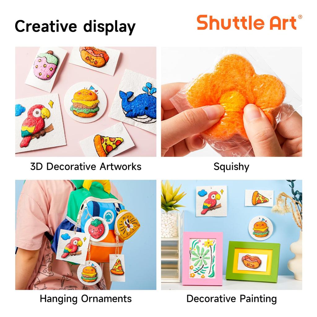 Shuttle Art Sponge Paper 68-Piece Set: 60 Water-Expanding Paper Sheets, 2 Water Brushes, 6 PVC Storage Bags, Refill Paper, Upgraded Version. Create Fl