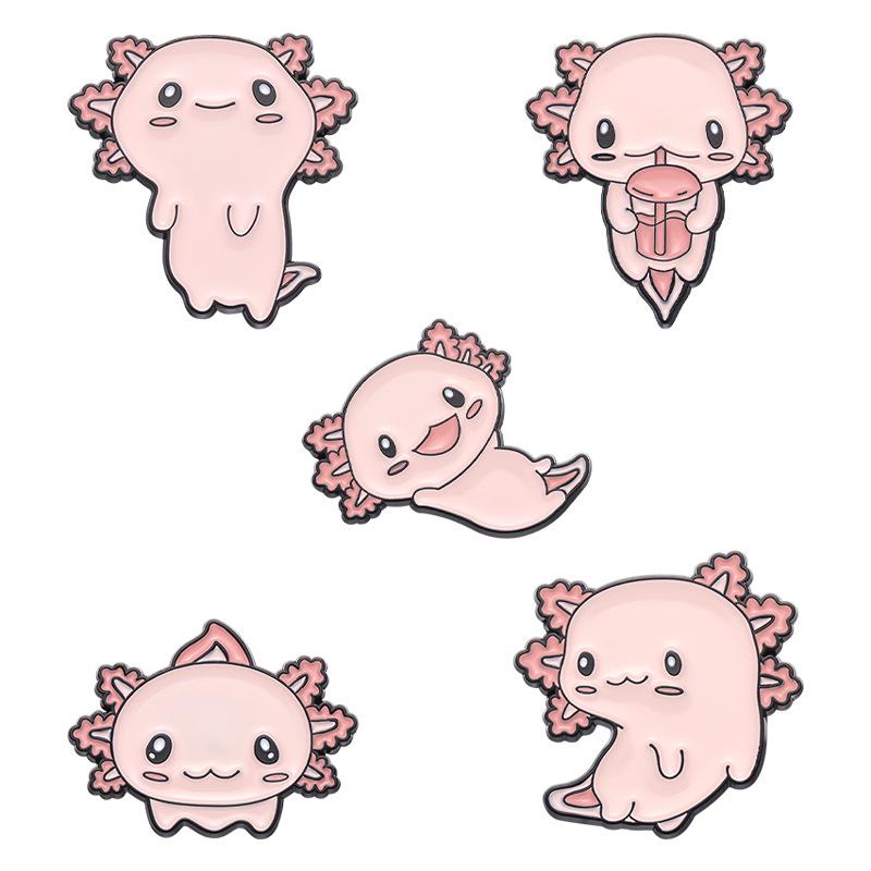 Pink Axolotl Alloy Brooch - Cute Salamander Cartoon Corsage Badge for Apparel