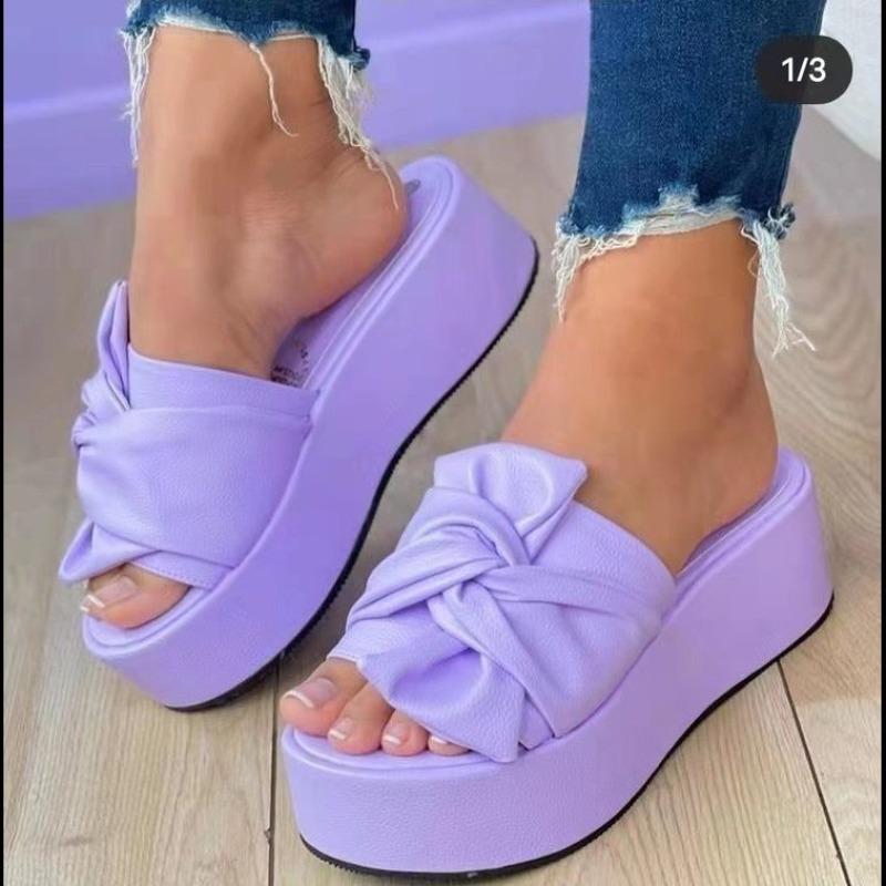Large size summer new thick bottom outer wear beach sandals large size solid color muffin butterfly