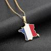 Stainless Steel French Map Flag Pendant Necklace in Gold/Silver Color for Men and Women