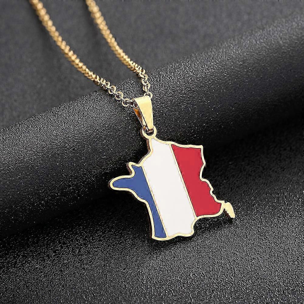 Stainless Steel French Map Flag Pendant Necklace in Gold/Silver Color for Men and Women