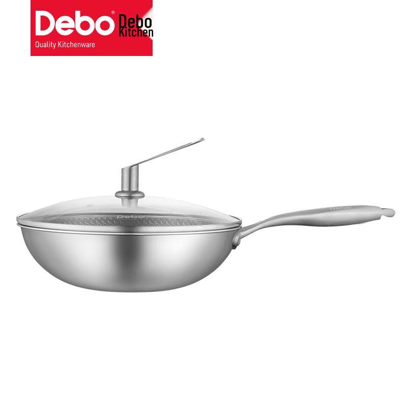 Debo 32cm Stainless Steel Wok with Lid