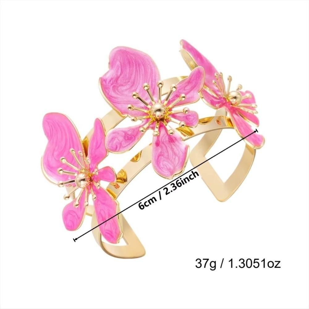 Exaggerated Open Cuff Bracelet Pink White Blue Open Arm Ring Elegant Enamel Flower Bracelet  Women