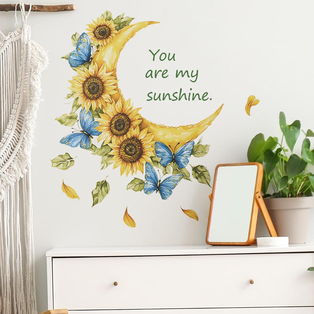 Moon Butterfly Sunflower Wall Sticker Self-Adhesive Removable for Bedroom Living Room Hallway Dorm Home Decor Art
