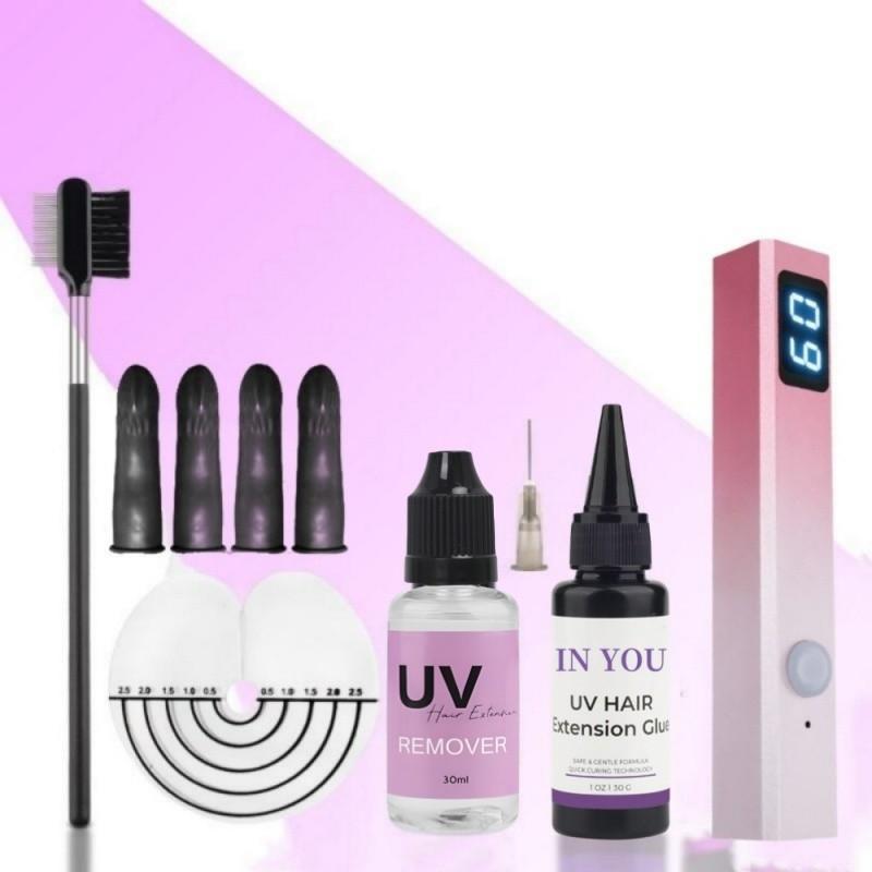 

Профессиональный УФ-набор для наращивания волос - Клей и Ремувер и Лампа - Быстрая полимеризация за 10 секунд - Термостойкий - Салонное и домашнее использование A set