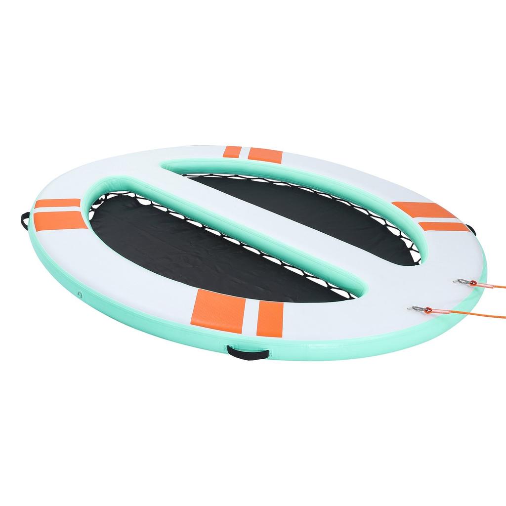 Aufblasbarer schwimmender Steg, 3,05 x 2,44 m runde aufblasbare Stegplattform, rutschfeste Wasser-Luftmatte mit tragbarer Tasche und abnehmbarer Leiter, Schwimmkörper