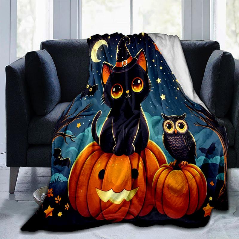 1 Stück Sternenhimmel Katze und Eule Halloween Cartoon Decke Niedliches Tierdesign für Raumdekoration, Weich Perfekt als Geburtstagsgeschenk, Wohnzimmer, Reise, Camping