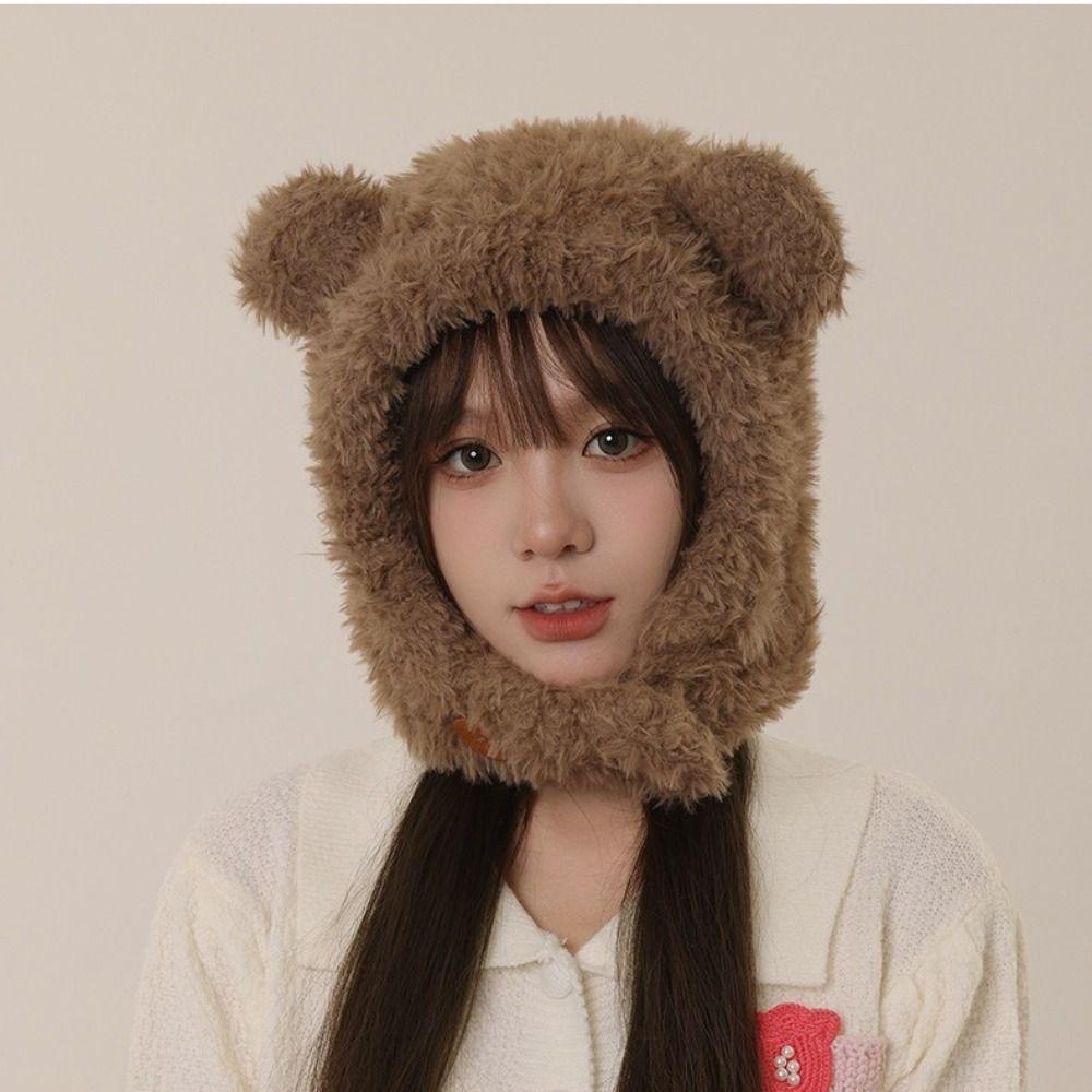 Thickened Bear Ears Hat Winter Cap Fluffy Hat Personality Bib Hat  Female/Girls