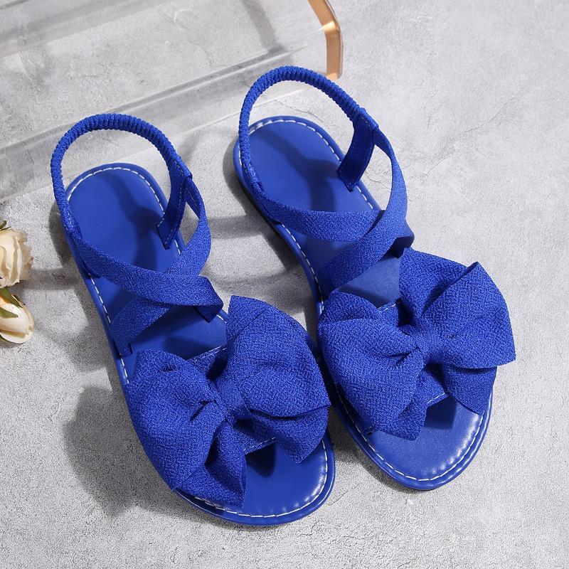 

Модные тканевые сандалии большого размера женские летние новые модные для улицы с круглым носком на мягкой подошве с бантом на одном ремешке сандалии на мягкой подошве 36 синий