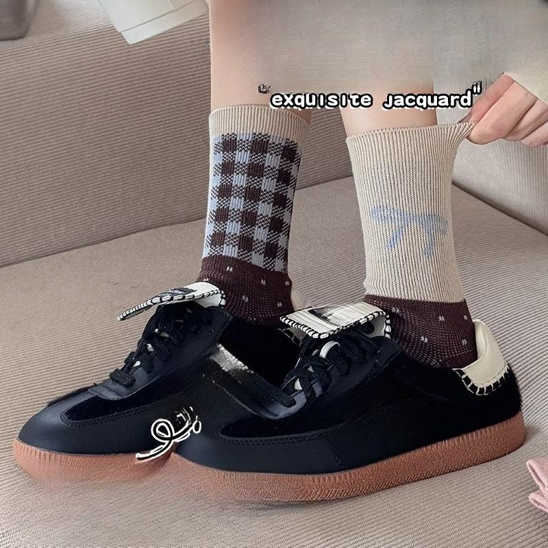 AB Side Bow Tie Socks, Women's Mid-calf Socks, Spring and Autumn Sweat-absorbing, Breathable, Odor-proof Boneless Socks, Long Calf Socks