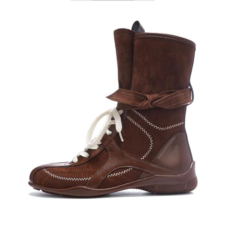 Cowhide Version~ Inner Height Increase Duck Hunting Boots Women's Ins Versatile Color Matching Lace-up Boxing Boots Outdoor Tooling Sweet Cool Mart