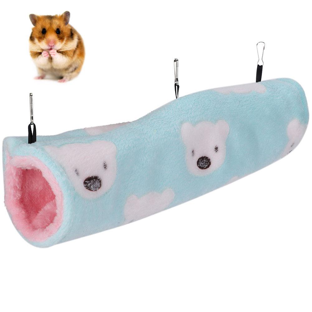 Small Pet Tunnel Cotton Nest Plush Soft Hamster Hanging Channel House(Green Little Bear)M