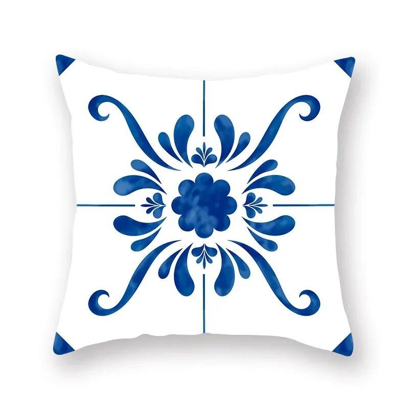 Blue Mandala Flower Geometric Print Pillowcase Living Room Sofa Bedroom Car Office Cushion Cover Home Decoration Ornament
