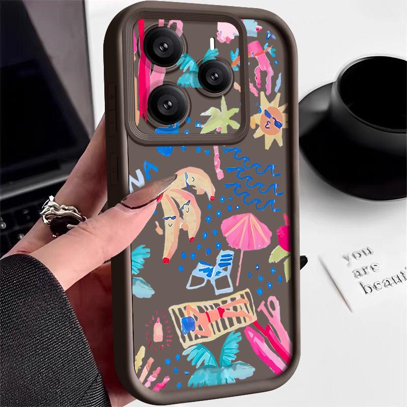 Cartoon Vacation Painting Case For Xiaomi Redmi Note 14 13 Pro 5G 4G 12 11 Funda Xiaomi 14T 13T 11T Pro Shockproof Bumper Silicone Cover