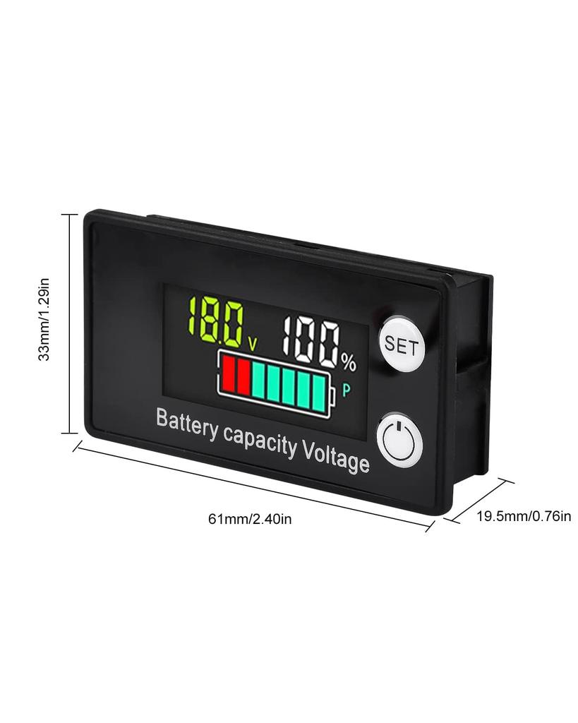 Digital Voltmeter Battery Meter with Alarm Temperature Battery Level Display