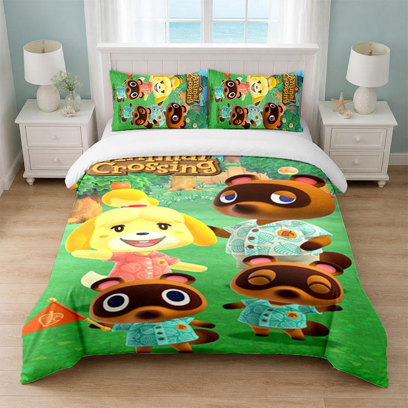Animal Crossing Bedroom 3Pcs Bedding Set Soft Bed Sheet Pillowcases Home Bedding Decoration