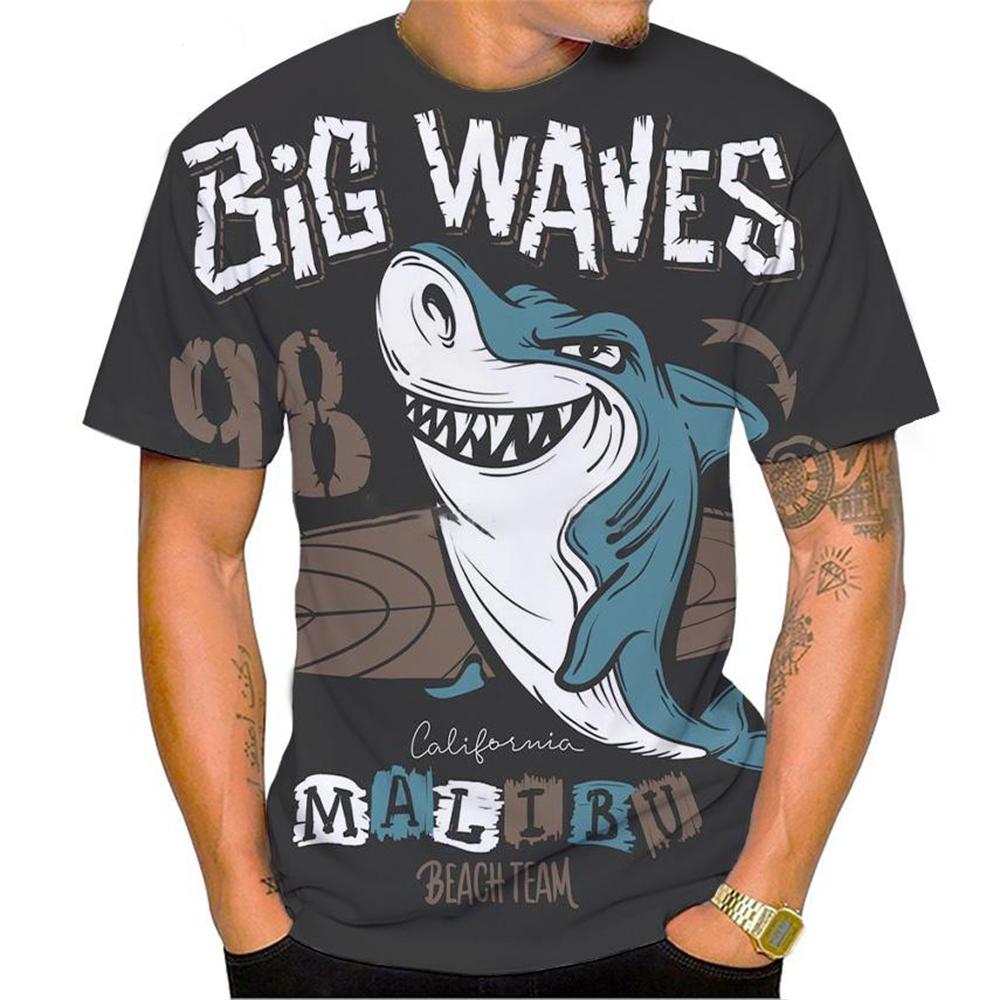 New Hot Sale Shark Surf Shark 3D Printing Men's T-Shirt Fashion Casual Harajuku Style Shark Art Short Sleeve Tops