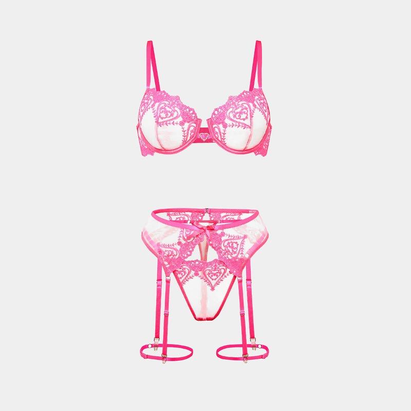 Ingerie Et Lace Underwear Sexy Ultra-thin Bra Thong Garter Foot Cover Four-piece Women's Suit