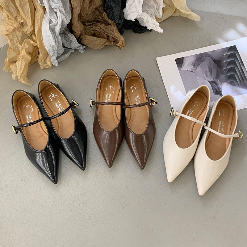 Fashion Fashion Buckle Strap Women Mary Janes Flats Shoes Pointed Toe Ladies Flats With Shoes Female Shallow Comfortable Daily Footwear