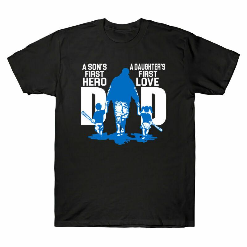 Baseball Dad A Son s First Hero A Daughter s First Love Men s T-Shirt Black Tee XXXL