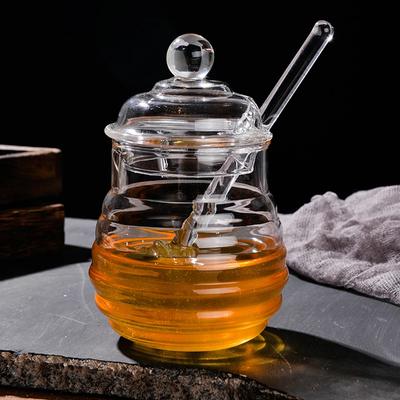 250ml Honey Jar High Borosilicate Glass Pot with Dipper Spoon Small   Container for  Syrup Kitchen Storage
