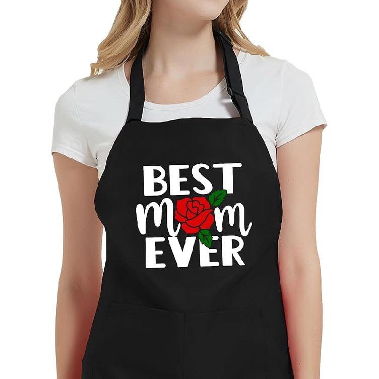 Cooking Aprons for Women with Pockets, Best Mom Ever Apron for Baking Kitchen Chef, Birthday Gifts for Mom Wife Best Mom Ever