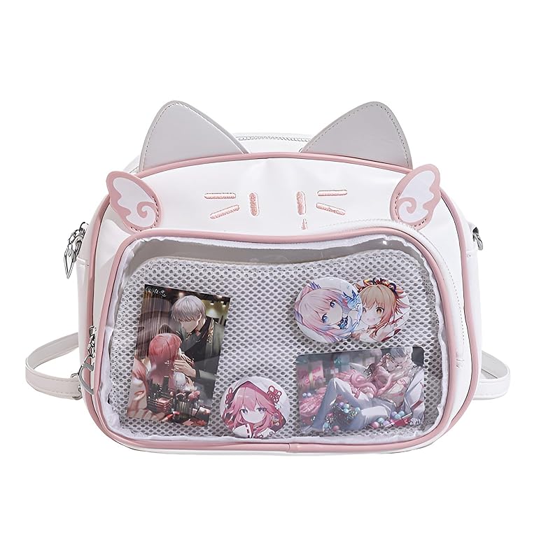

[PandaSays] ita bag Oshikatsu bag shoulder bag show bag clear pouch Crossbody Small 2WAY Cute cat-shaped fashion It s a present kids backpack (white