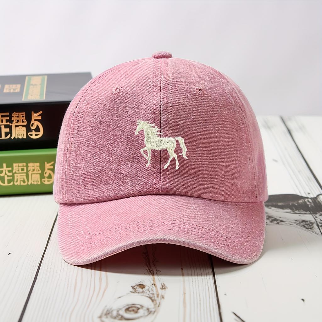 1pc Classis Vintage Washed Baseball Caps for Women,Running Horse,Lightweight Adjustable Fit Caps for All Seasons Everyday,Sports