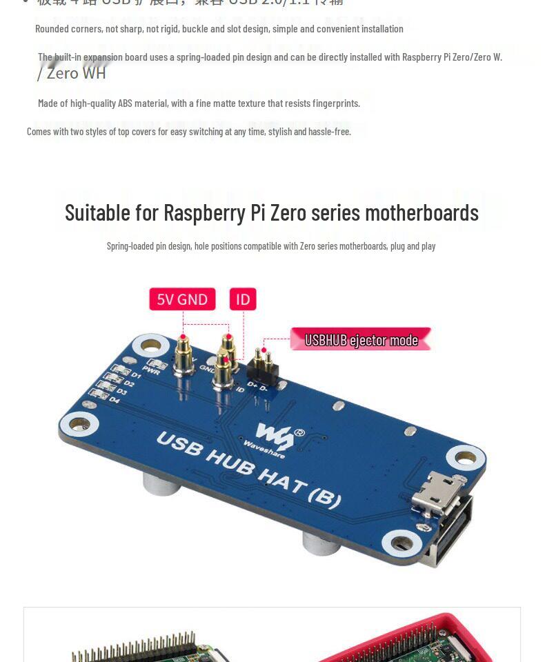 Raspberry Pi 4/Zero USB 2.0 4-Port Erweiterungsplatine mit Pin-Header-Design
