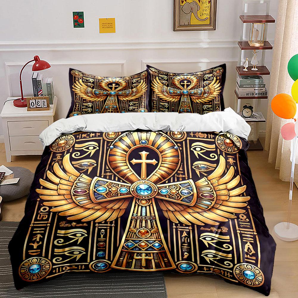 Goldener Ankh mit Flügeln. Bettwäsche-Sets Bettbezug-Sets Bettbezüge Kissenbezüge(1 * Bettbezug 2 * Kissenbezüge ohne Bettdecke)
